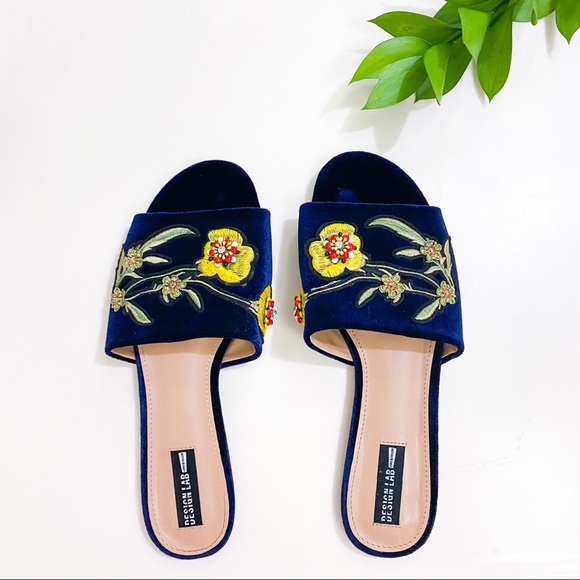 Design Lab Lord & Taylor Fleur Navy Velvet Mule 9M - Picture 3 of 12